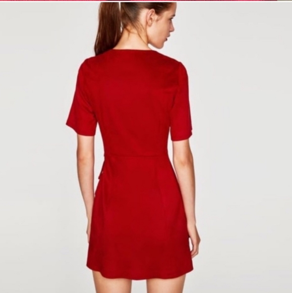 Zara Red Suede Wrap Dress - Picture 2 of 4
